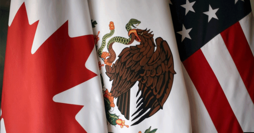 Flags of the United States, Mexico, and Canada symbolizing the USMCA trade alliance